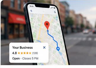 Phone showing a business on Google Maps