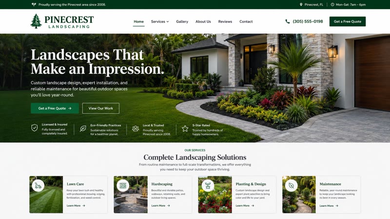 Pinecrest Landscaping website