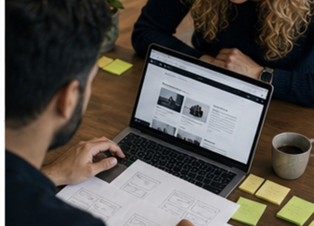 Website rebuild mockup with service pages and a call path